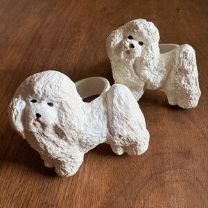 Vintage 90’s Bichon Frise Dog Figurine Napkin Rings Set of 2 Resin